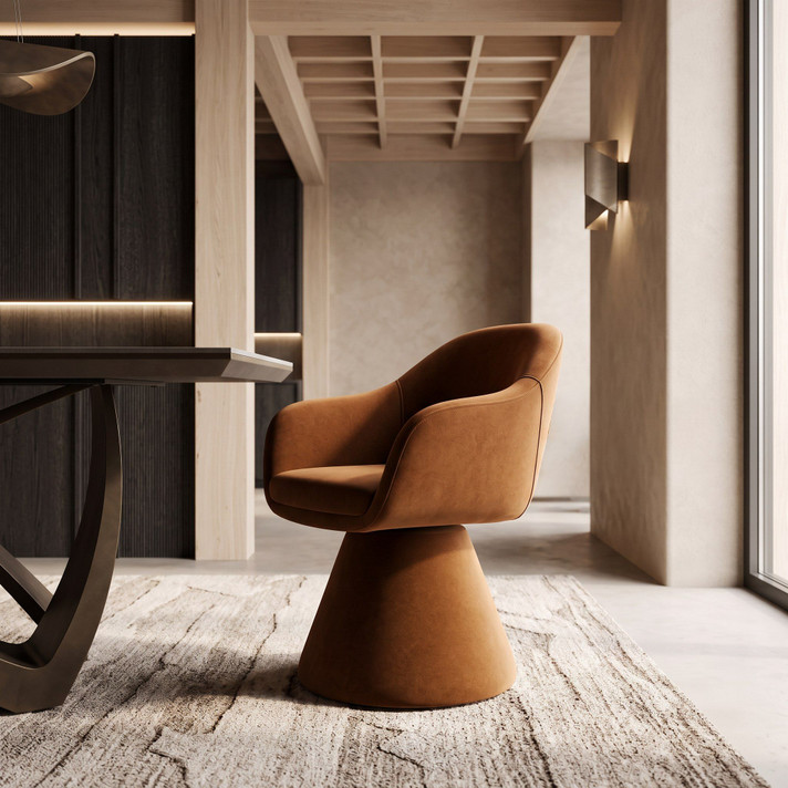Reece Modern Swivel Rust Fabric Dining Chair