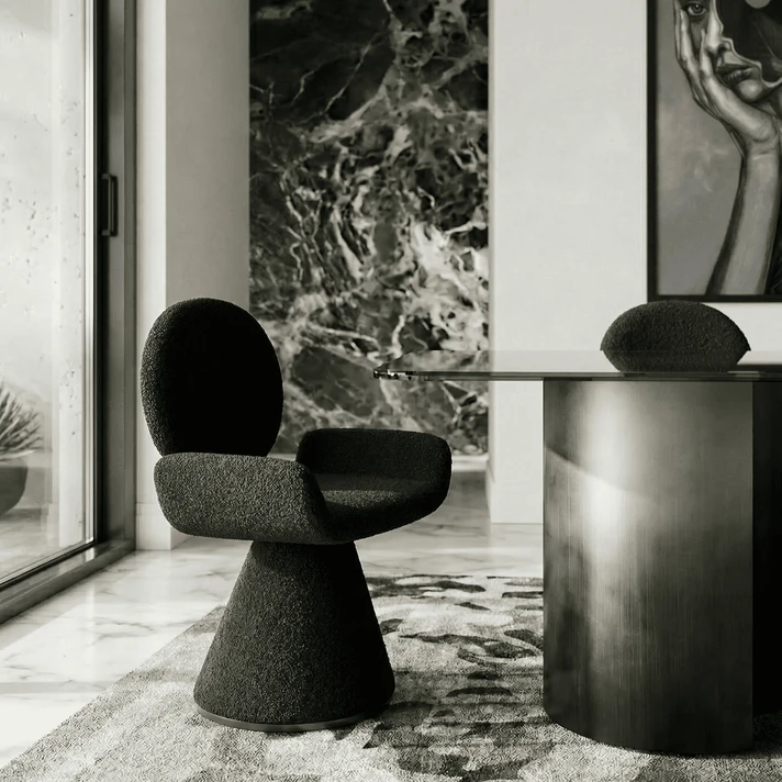 Nuvo Black Fabric + Brushed Black Dining Chair
