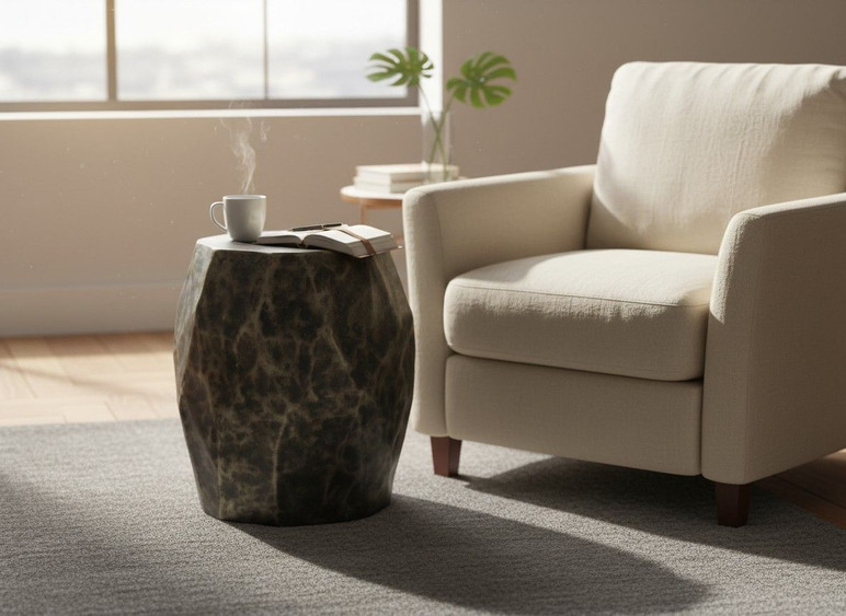 Koffi Black + Bronze Concrete End Table