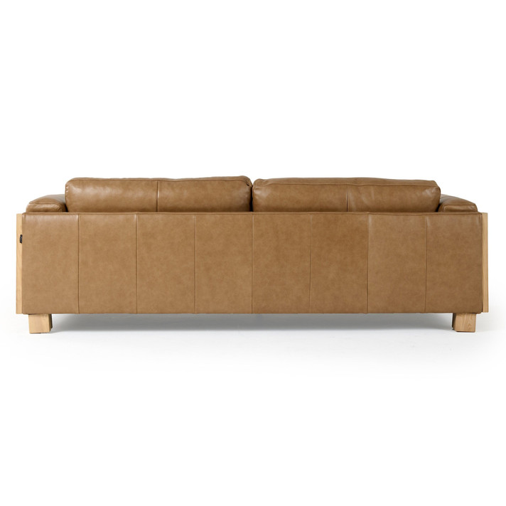 Davenport Tan Leather + Wicker Sofa
