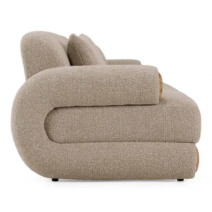 Odessa Beige Fabric + White Burl Sofa
