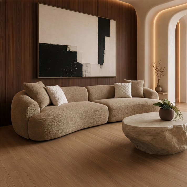 Cassidy Tan Fabric Curved Mini Sectional Sofa