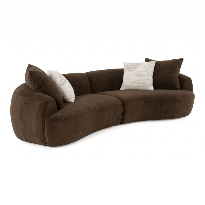 Cassidy Brown Fabric Curved Mini Sectional Sofa