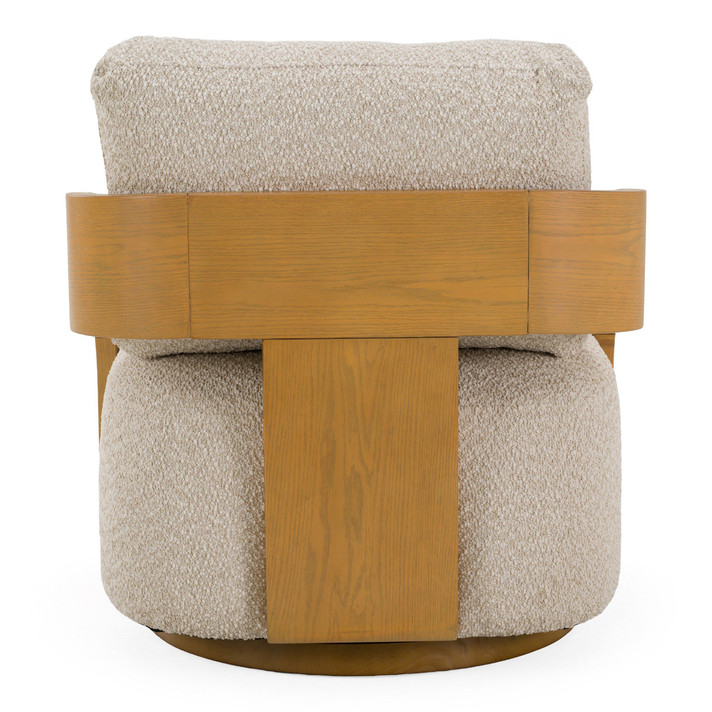 Ulysses Beige Fabric + Natural Oak Swivel Accent Chair