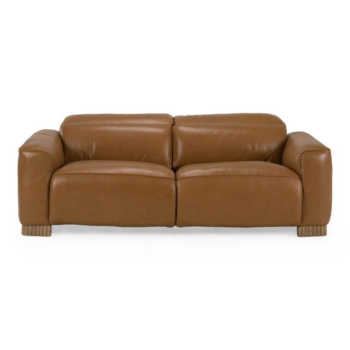 Arthello Brown Leather Sofa w/ 2 Power Recliners & Headrests