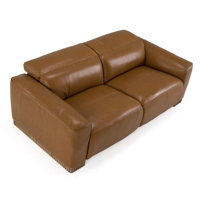 Arthello Brown Leather Sofa w/ 2 Power Recliners & Headrests