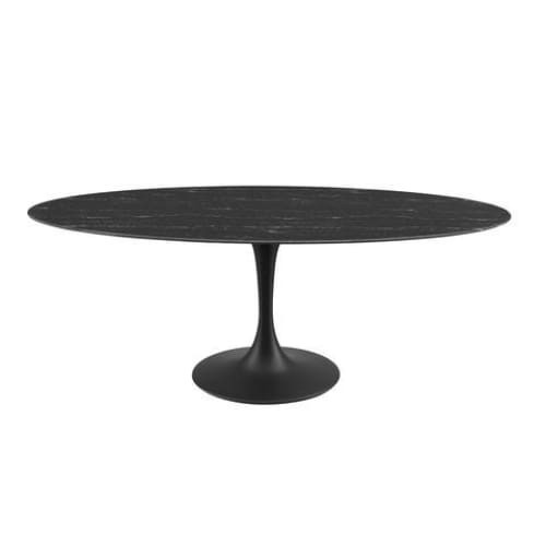 Pedestal Dining Table 63 Oval Black Marble Wood Vein
