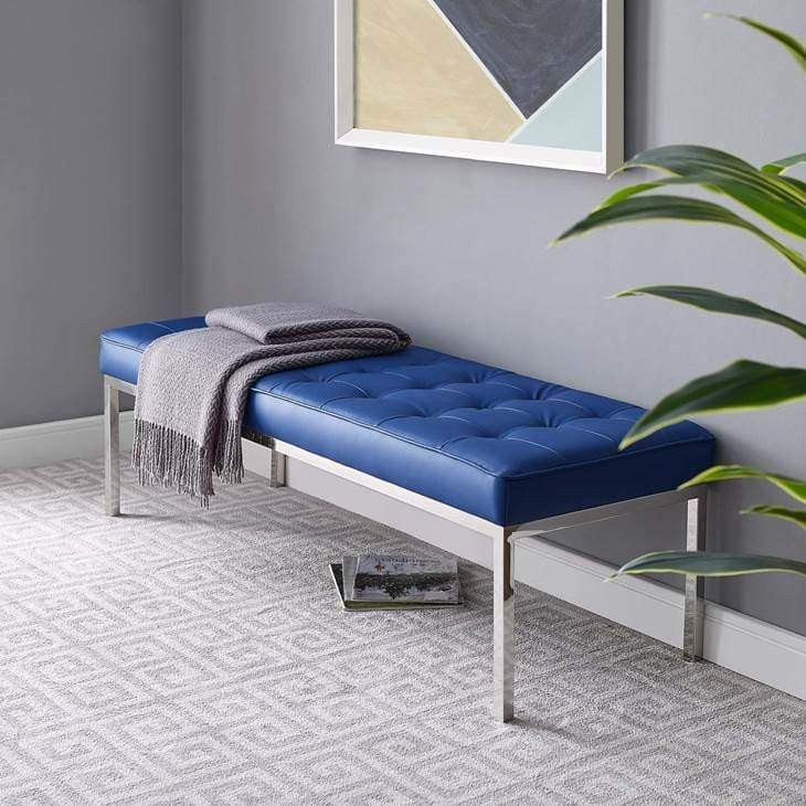 Loft Tufted Large Vegan Leather Bench Navy - Designdistrict