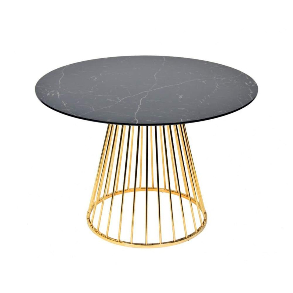 Karla Dining Table Black & Gold Round Faux Marble
