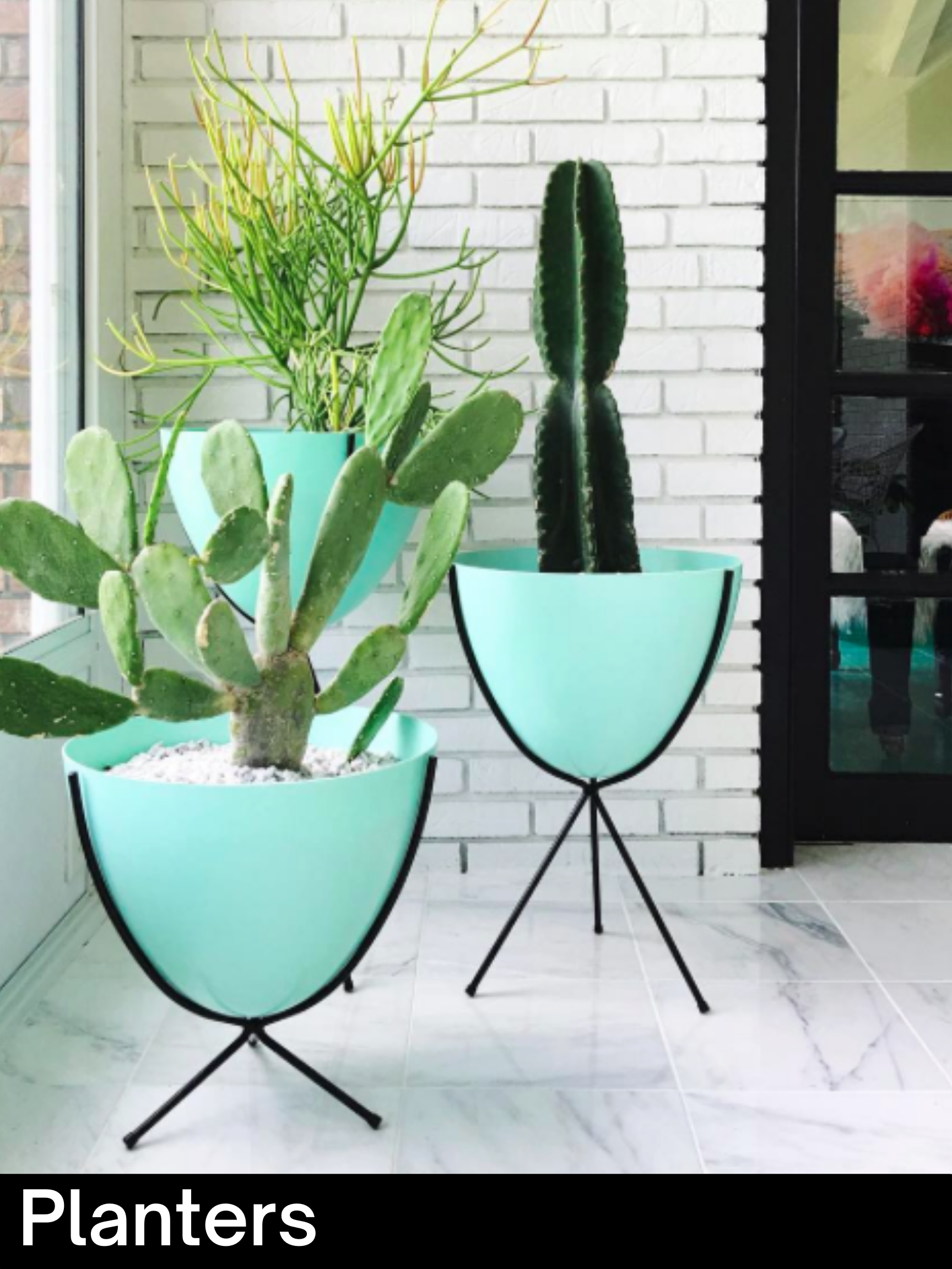 Mid century modern planters, mid century modern bullet planters with stands in various colors
