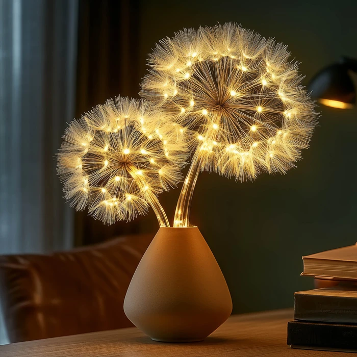 Pair of Glowing Dandelion Branch Lights for Vases, Shelves and Indoor Decor
