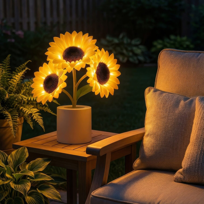 Tall Decorative Sunflower Lamp with Golden Glow and Plug In Charging Cable