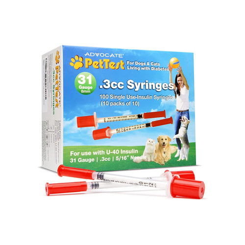 PetTest U-40 Insulin Syringes 31G .3CC 5/16" 100/Box (852982006620)