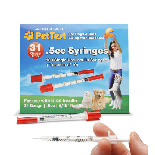 PetTest U-40 Insulin Syringes 31G .5CC 5/16" 100/Box (852982006637)