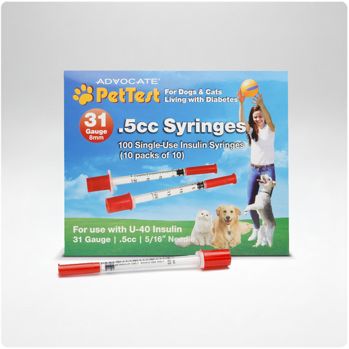 PetTest U-40 Insulin Syringes 31G .5CC 5/16" 100/Box (852982006637)