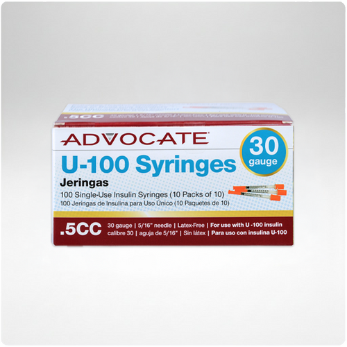 Advocate U-100 Insulin Syringes 30G .5cc 5/16" 100/box
