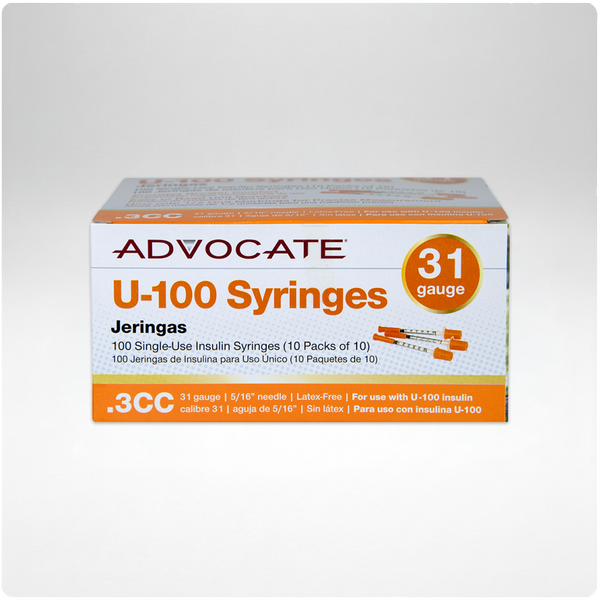 Advocate U-100 Insulin Syringes 31G .3cc 5/16" 100/box