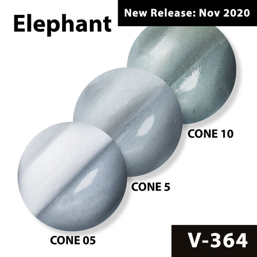 Elephant Velvet Underglaze is a light, ashy shade when fired to cone 05, darkens to a deeper gray at cone 5 then turns to a grayish-black akin to elephant skin when fired to cone 10. A clear glaze accentuates the color of the underglaze significantly at any temperature.
