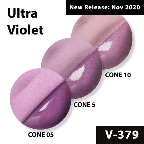 Ultra Violet Velvet Underglaze is a soft, pinkish-purple at cone 05, darkens slightly at cone 5, then lightens when fired to cone 10 but still maintains its violet shade. A clear glaze accentuates the color of the underglaze significantly at any temperature.