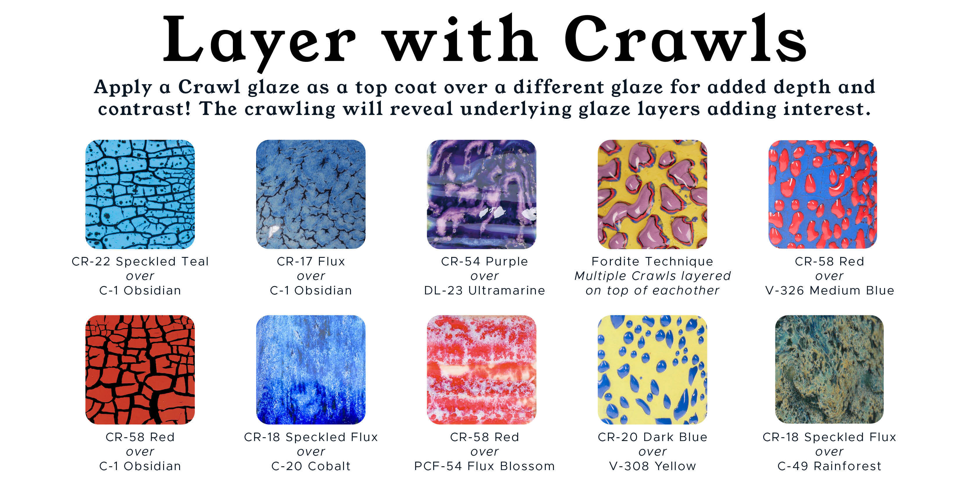 AMACO Crawl glazes layered over AMACO Celadon glazes