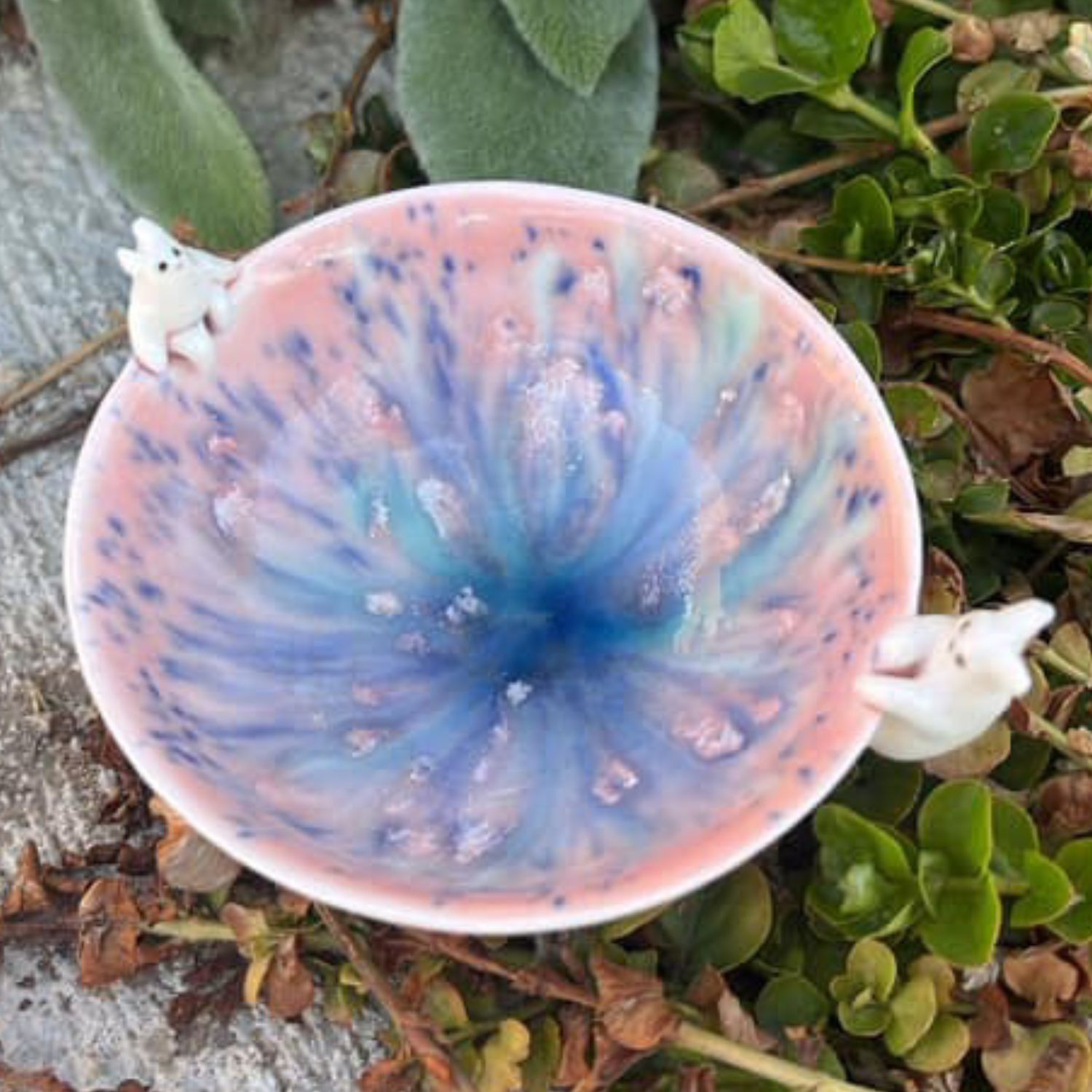Colorado artist Delaney Jane Larson used Kentucky Mudworks Kota Porcelain and glazed it with Mayco Jungle Gems glazes for this piece.