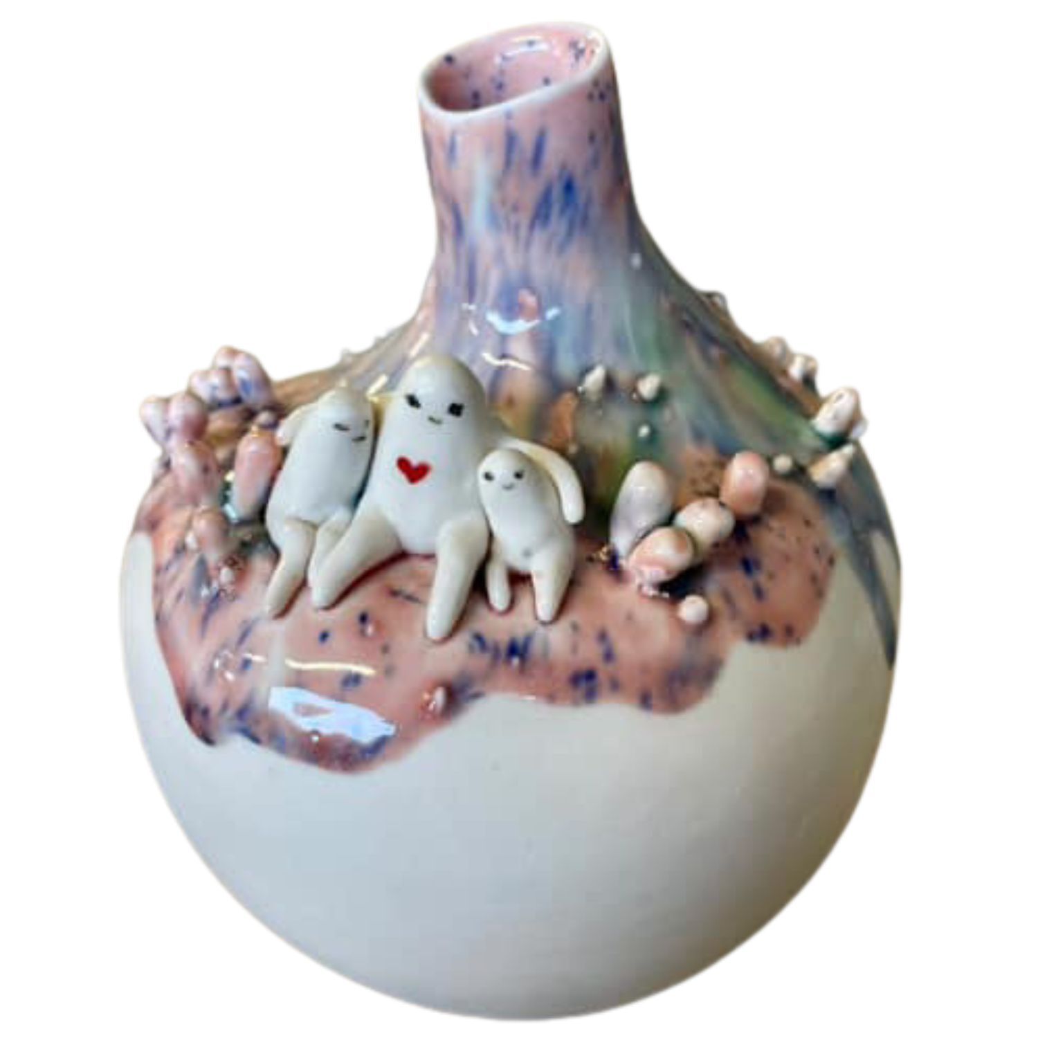 Colorado artist Delaney Jane Larson used Kentucky Mudworks Kota Porcelain and glazed it with Mayco Jungle Gems glazes for this piece.