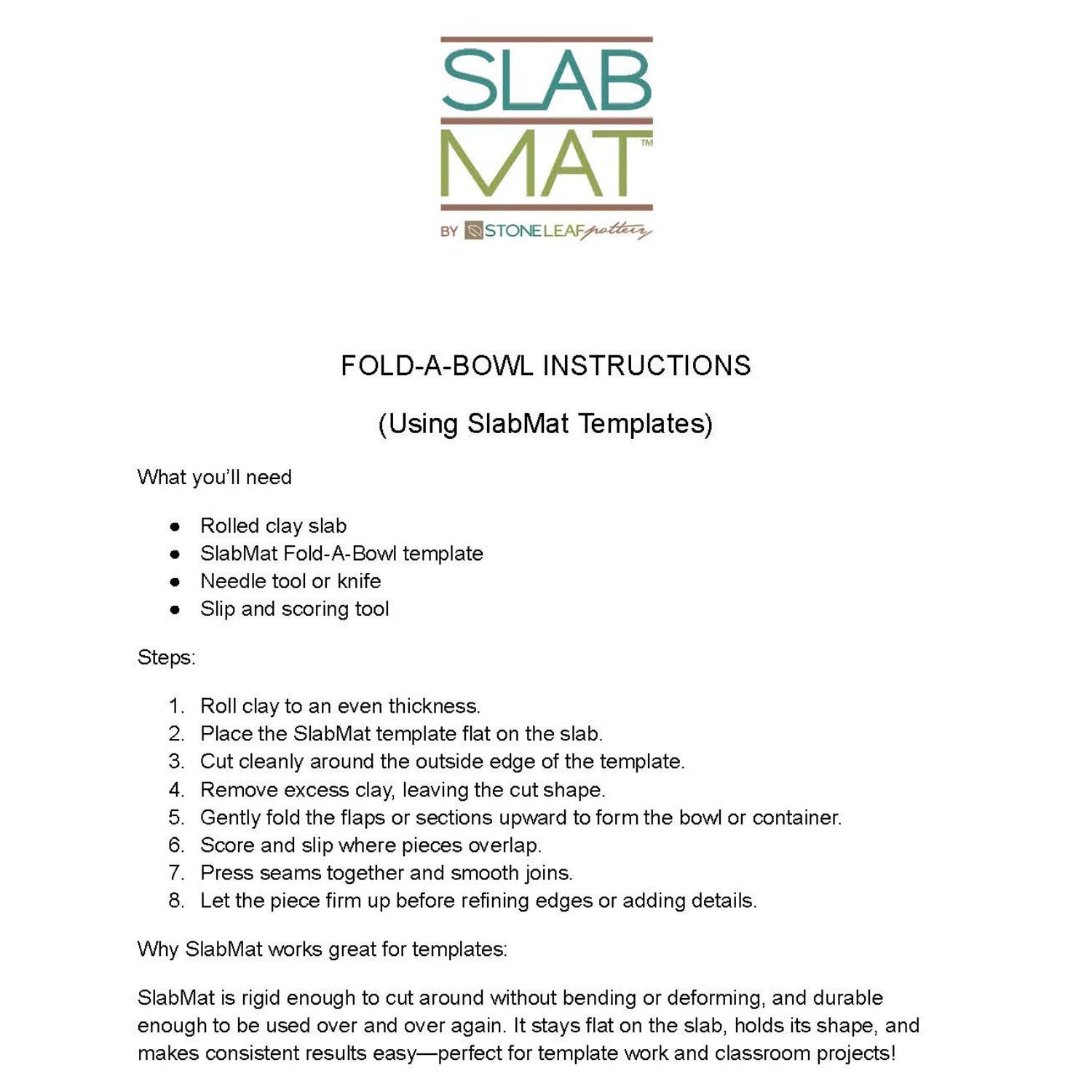 SlabMat Fold-a-Bowl template instructions