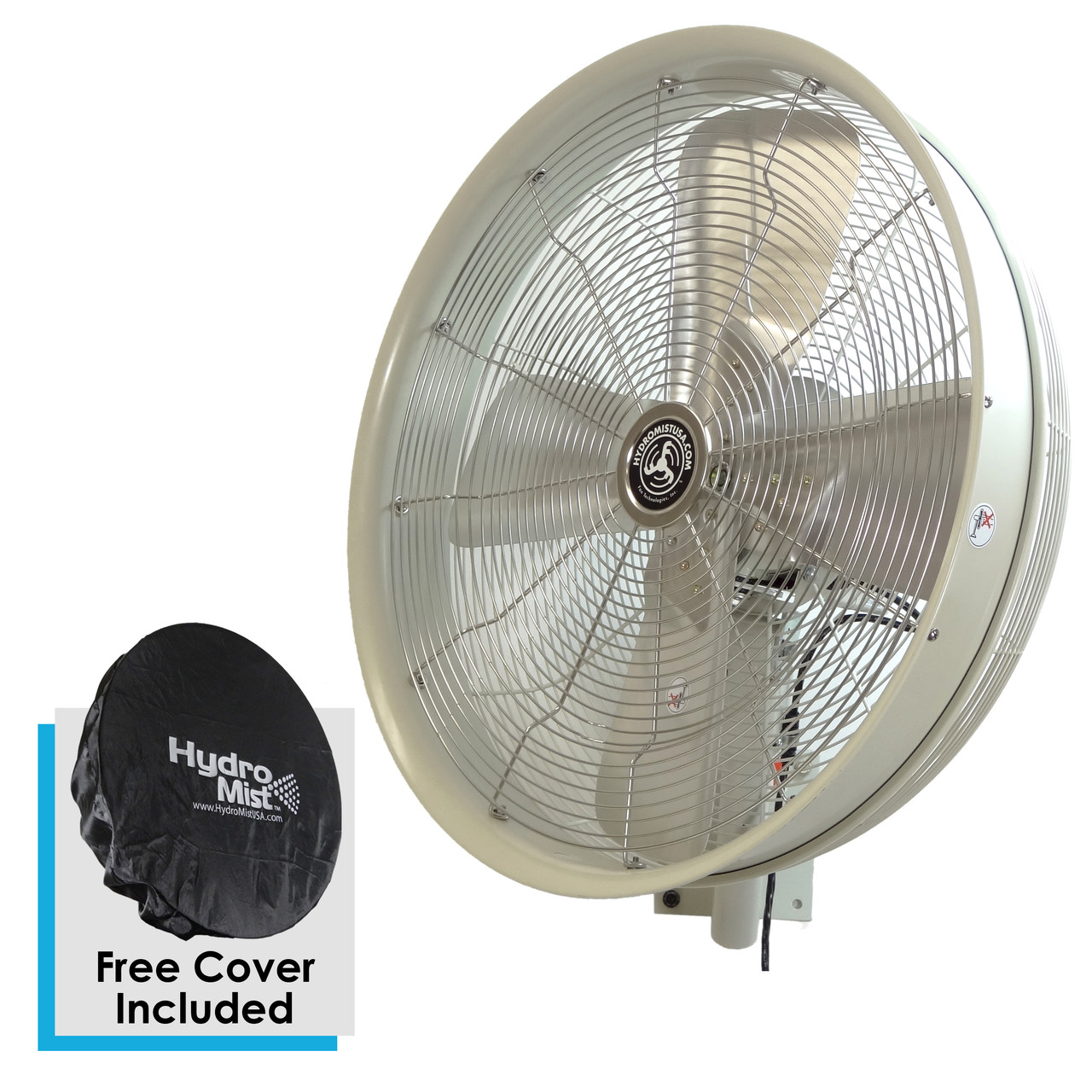 24 Inch Shrouded Outdoor Wall Mount Oscillating Fan 3-Speed Control on Motor