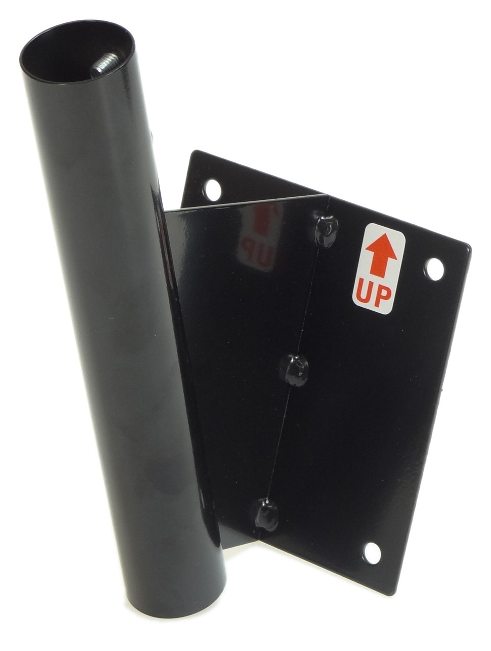 Bracket  is 4.5 inches wide and 4.87 inches tall.  Mounting diameter of hole is .345
Can be used with 18 and 24 inch fans.