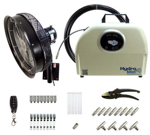 DIY Mist n Go  Pump w/ 8 Nozzle Mist Line Kit  and 18 Inch Outdoor Rated Fan  Bundle DIY Mist n Go  Pump w/ 8 Nozzle Mist Line Kit  and 18 Inch Outdoor Rated Fan  Bundle