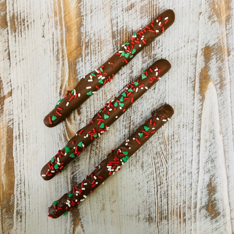 Holiday Chocolate Covered Pretzel Rods