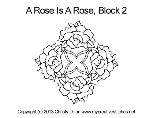 A Rose Is A Rose Block 2, block specific, swirls, roses, flowers, e2e, p2p, leaves, computerized longarm pattern