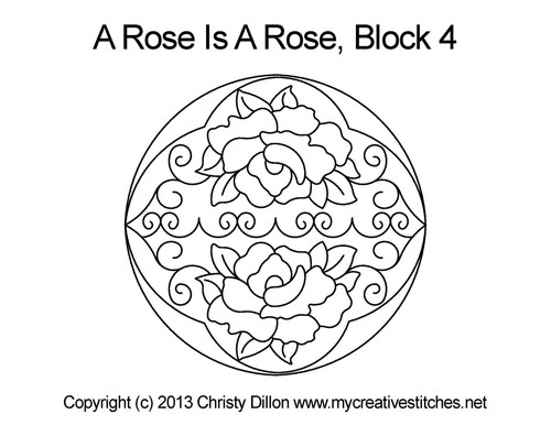 A Rose Is A Rose, Block 4, block specific, swirls, roses, flowers, e2e, p2p, leaves, computerized longarm pattern