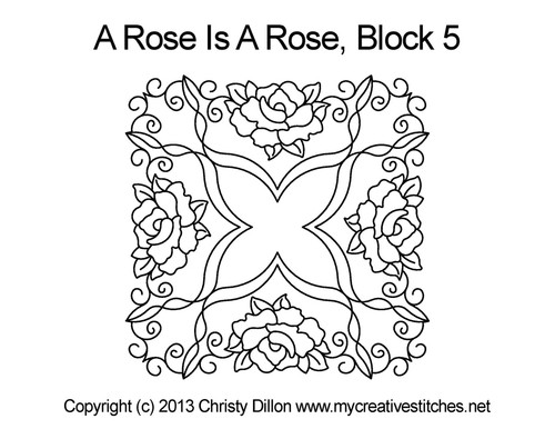 A Rose Is A Rose, Block 5, block specific, swirls, roses, flowers, e2e, p2p, leaves, computerized longarm pattern