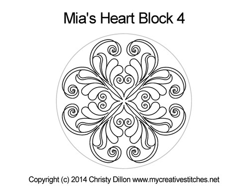 Mia's heart quilting design for round block 4