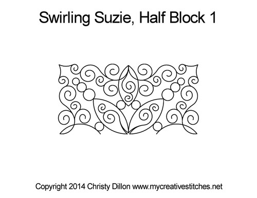 Swirling Suzie, Half Block 1, swirls, leaves, petals, pearls, on point, p2p, computerized longarm pattern