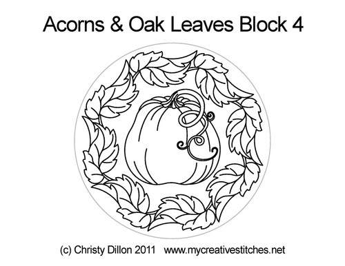 Acorns and Oak Leaves, Block 4, block specific, swirls, e2e, p2p, leaves, feathers, pumpkins, acorns, frames, fall patterns, autumn designs, computerized longarm pattern
