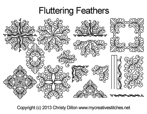 Fluttering Feathers Set digital quilting patterns