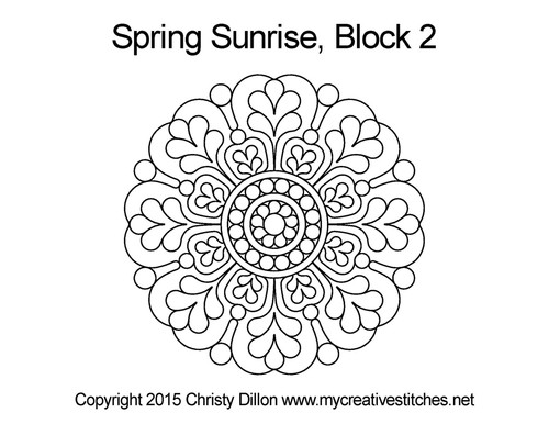 Spring Sunrise, Block 2, feathers, pearls, flowers, block, computerized longarm pattern