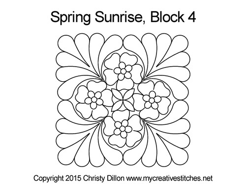 Spring Sunrise, Block 4, feathers, pearls, flowers, block, circle, computerized longarm pattern