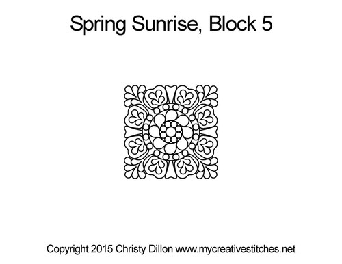 Spring Sunrise, Block 5, feathers, pearls, flowers, block, circle, computerized longarm pattern