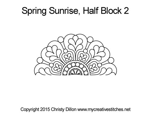 Spring Sunrise, Half Block 2, feathers, pearls, flowers, block, computerized longarm pattern