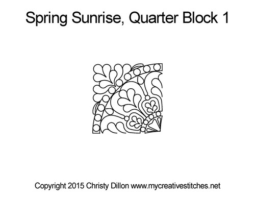 Spring Sunrise, Quarter Block 1, feathers, pearls, flowers, block, computerized longarm pattern