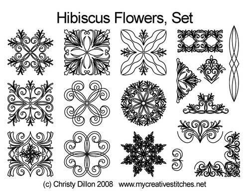 Hibiscus Flowers Set quilting designs