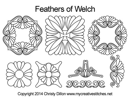 Feathers of Welch Set digital quilt design set
