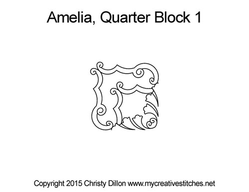 Amelia, Quarter Block 1, block specific, swirls, e2e, p2p, leaves, feathers, sashings, feather triangles, computerized longarm pattern