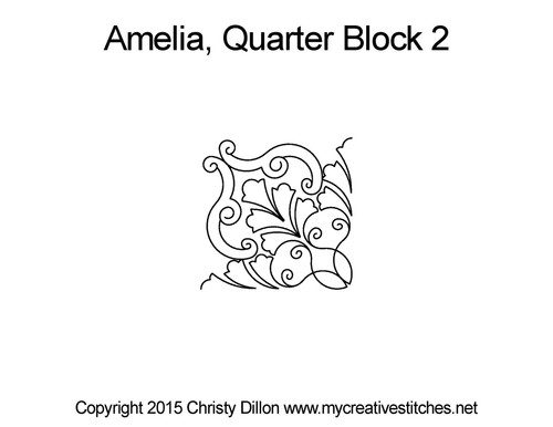 Amelia, Quarter Block 2, block specific, swirls, e2e, p2p, leaves, feathers, sashings, feather triangles, computerized longarm pattern