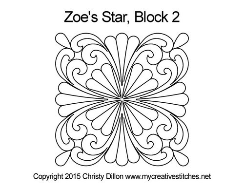 Zoe's Star, Block 2, block specific, feathers, swirls, flowers, e2e, p2p, leaves, , birds, computerized longarm pattern