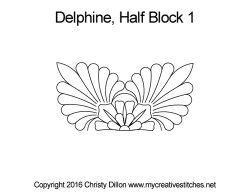 Delphine Half Block 1, block specific, swirls, e2e, p2p, leaves, pearls, flowers, feathers, sashings, feather triangles, border corners, p2p triangles, computerized longarm pattern, modern, and traditional designs, My Creative Stitches designs