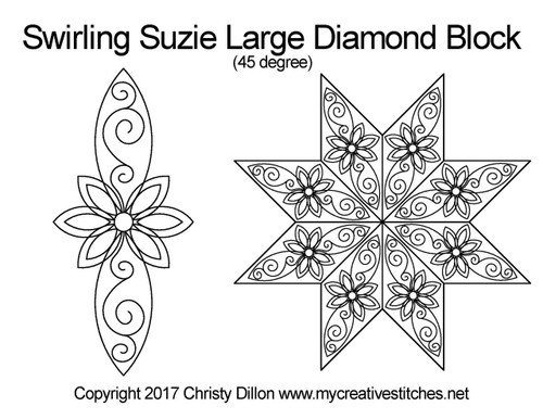 Swirling Suzie, 45 Degree Diamond, Large Block, swirls, pearls, flowers, diamond, petals